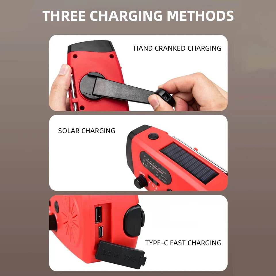 Emergency Disaster Prevention Prepare Radio Hand Cranked Generator Portable Strong Light Solar Charging Multi Survival Equipment image 6
