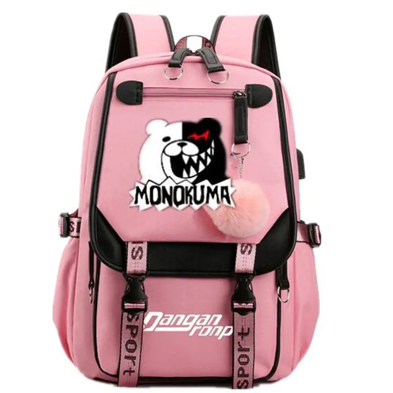 Danganronpa Nanami ChiaKi Anime USB Port Backpack Nylon School Book Student Travel Bags Laptop Casual Large Messenger Bag