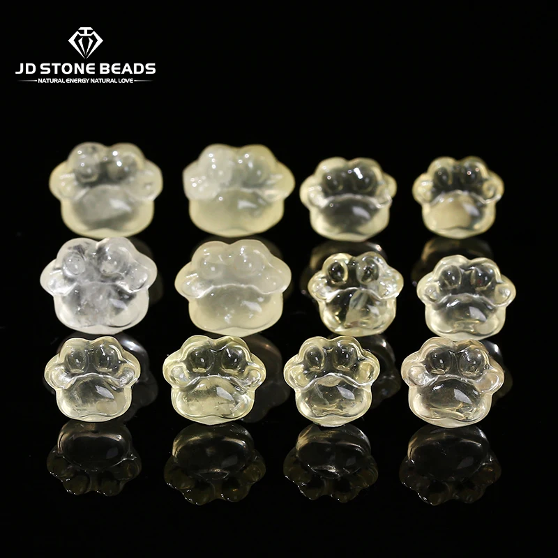 1 Pc Natural Lemon Quartz Carved Cat Paw Shape Bead With Hole For Jewelry Making Diy Necklace Bracelet Pendant Accessory Finding