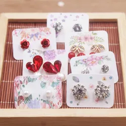 100pcs cute flower style earring paper package card DIY small stud earring card white kraft paper jewelry display card