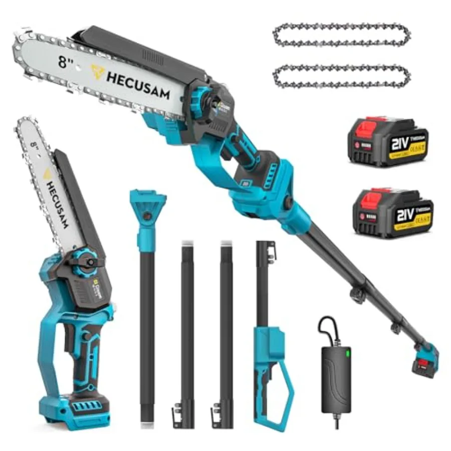 

Аккумуляторная 8-дюймовая пила 2 в 1 для обрезки деревьев с расширенным вылетом длиной 15,7 футов, бесщеточный двигатель с регулируемой головкой 180, 2 × 4,0 Ач HighCapa