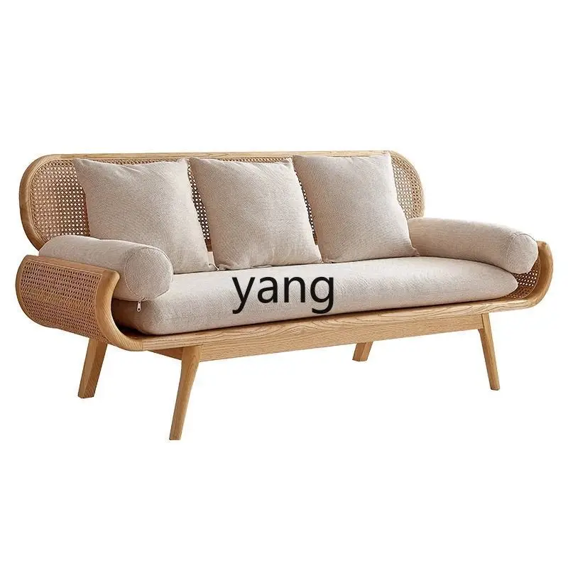 

LMM small apartment Nordic log retro rattan single double sofa office living room home