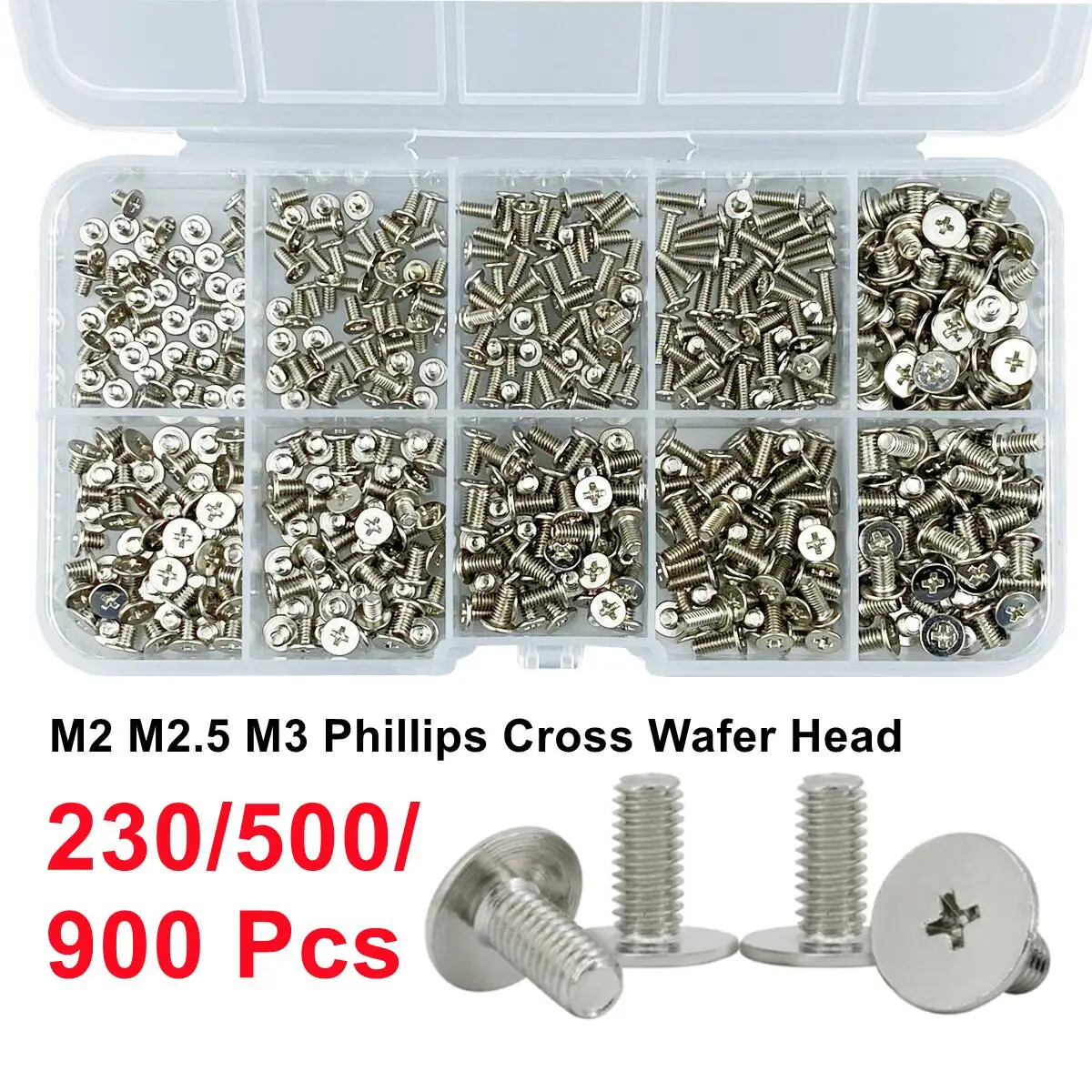 230/500/900 Uds. Perno de tornillo para ordenador portátil M2 M2.5 M3 Phillips Cross Kit surtido de mezcla de cabeza de oblea plana ultrafina