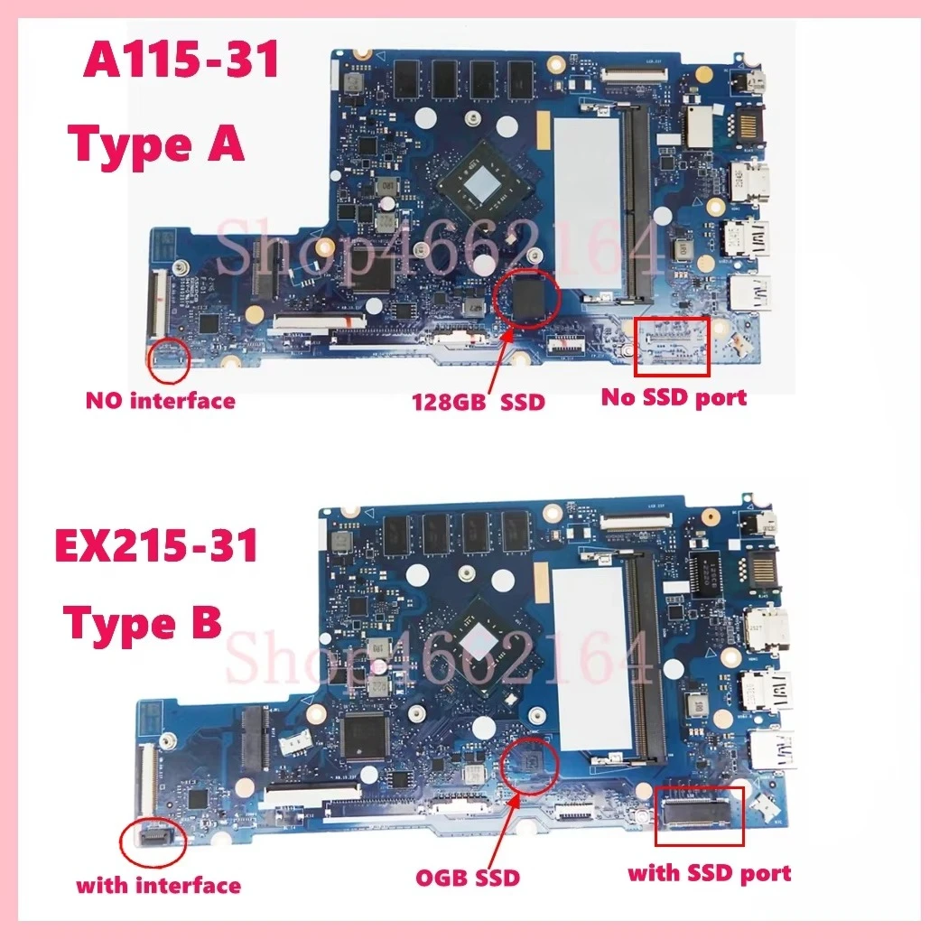 NB8609_PCB_MB_V6 with N4020 N5030 CPU 4GB-RAM 0GB/128G SSD Mainboard For Acer Aspire A115-31 A315-34 EX215-31 Laptop Motherboard