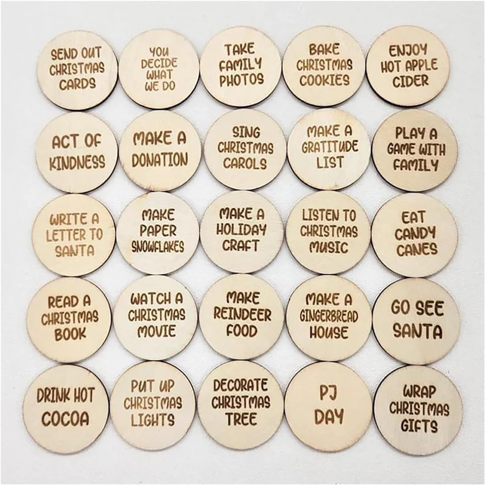 Wooden Christmas Advent Tokens Fun Christmas Craft Games for Kids Adults Party Favor