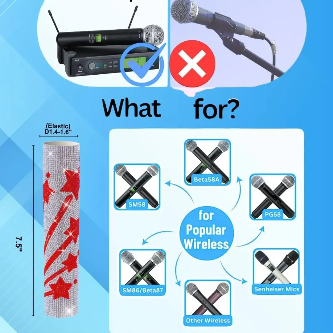 Crystal Wireless Microphone Cover With Big Clip in Various Colors Suitable for Disco Stages Parties TV Shows and Events