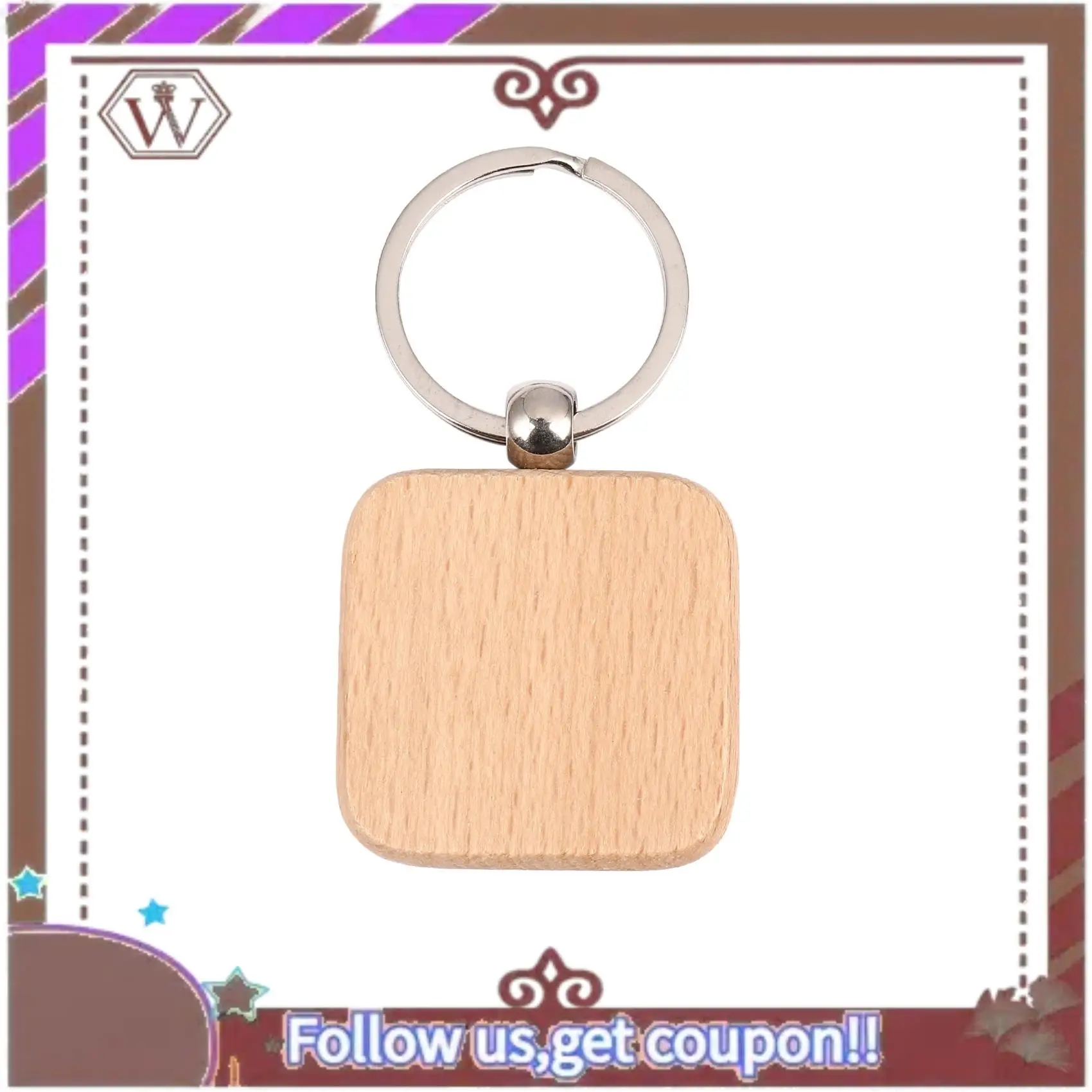 

Latest 60Pcs Blank Square Wooden Keychain DIY Key Tag Gift