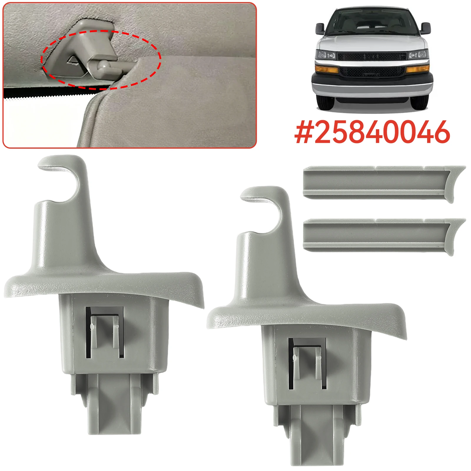 2pcs 25840046 Sun Visor Retainer Support Clips Gray Direct Interior For Chevrolet Express GMC Savana 1500 2500 3500 2003-2017