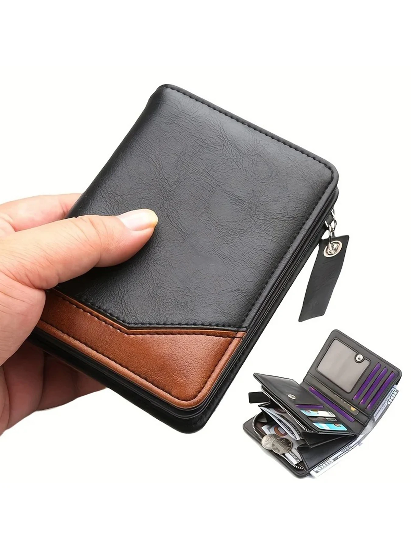 2024 neue männer PU Leder Kurze Brieftasche Mit Zipper Münzfach Vintage Große Kapazität Männlichen Kurzen Geld Geldbörse Karte halter – Detail 4