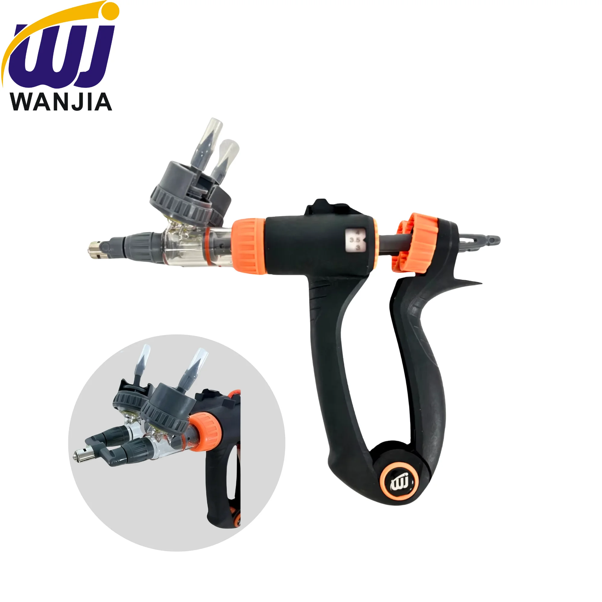 WANJIA 5ml Adjustable Double Barrel Continuous Syringe TPX Livestock Dose Injector for Sheep Cow Calf Pig Vaccination Farming