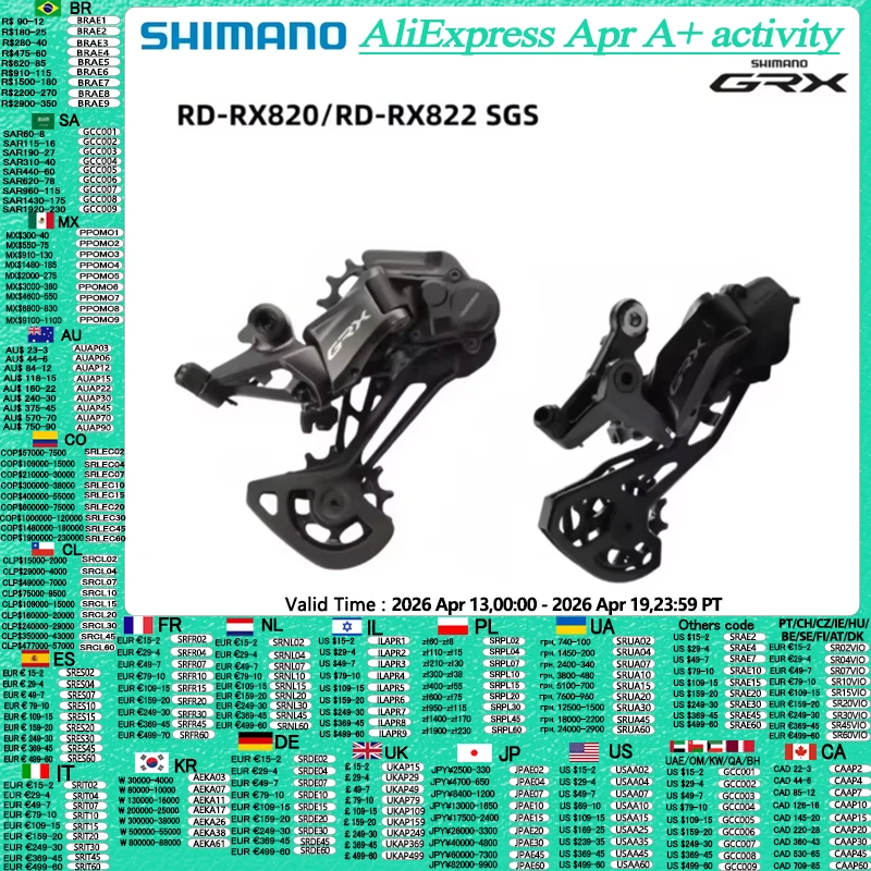 

Shimano GRX RD RX820 Rear Derailleur RX822 SGS Long Cage 12 Speed Rear Derailleur SHADOW RD+ For Gravel Bike Bicycle