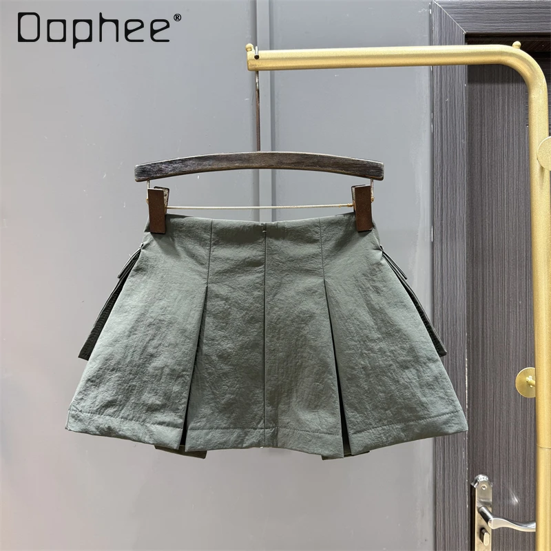 Tendência europeia moda bolso duplo mini saia de ferramentas feminino verão nova fileira única zíper casual versátil magro a linha saias