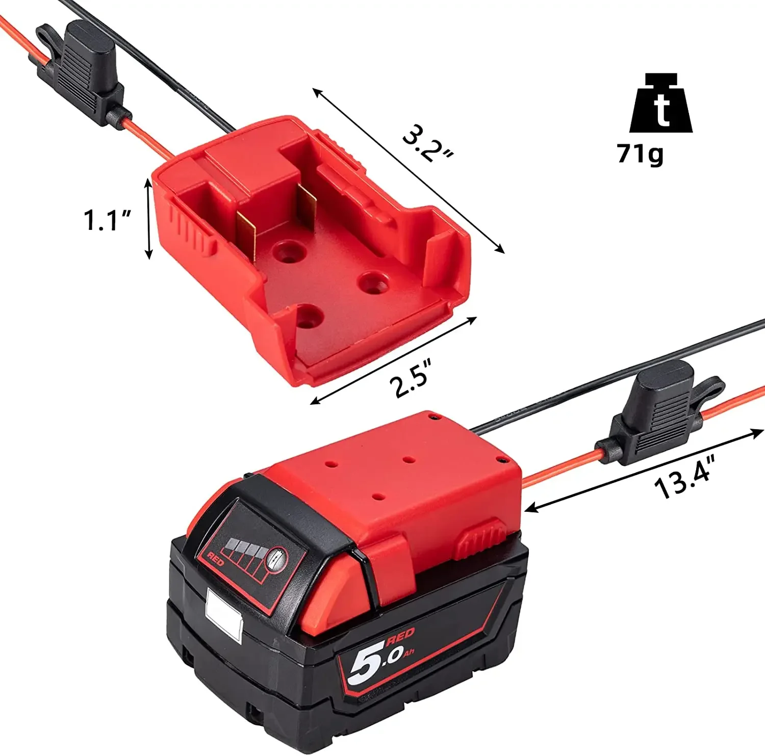 DIY Battery Adapter for Milwaukee 18V Lithium Battery Performance Connector 14awg Line Robot Car Power Tool(with 30 A Insurance)