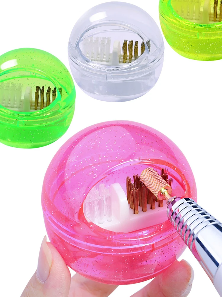 Boîte de nettoyage de forets à ongles pour manucure, avec brosse métallique souple et dure détachable à double usage, outil de nettoyage efficace pour le soin des ongles