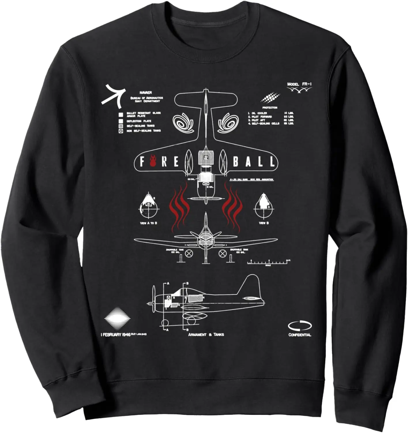 Ryan FR-1 Fireball Fighter Aircraft Armor & Tanks 3-view Sweatshirt