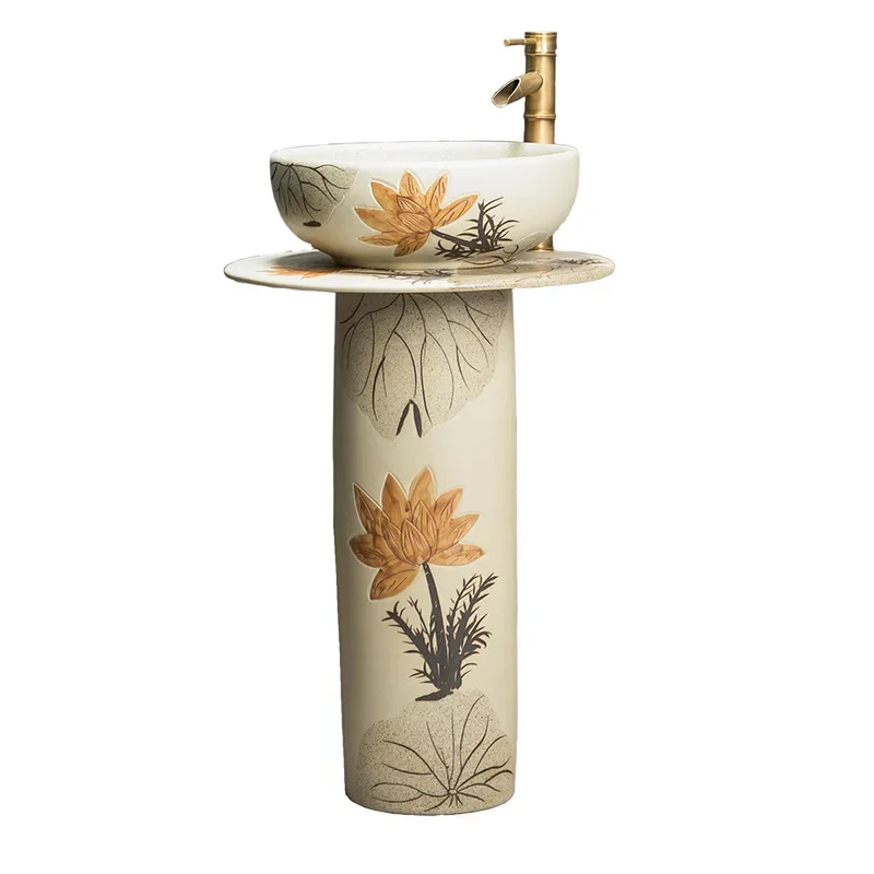 Outdoor column-type wash basin integrated, floor-to-ceiling retro wash basin, balcony pillar basin, art garden