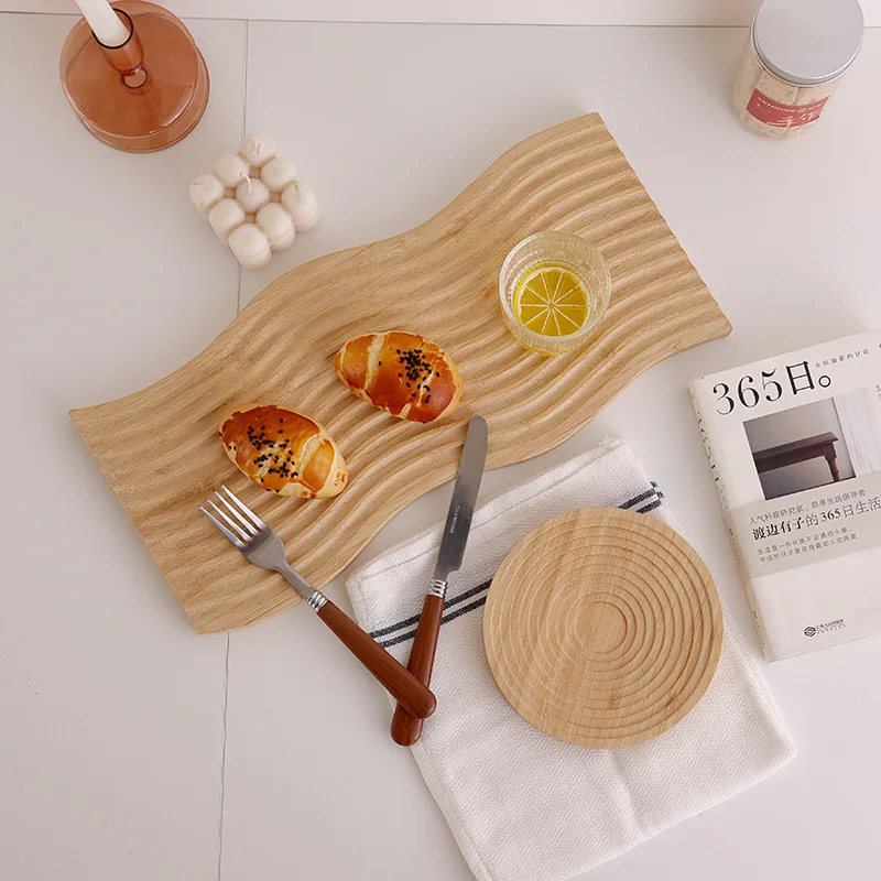 Vassoio di legno di bambù Ins vento semplice increspatura dell'acqua vassoio di bambù pieno bordo creativo dell'onda fotografia sfondo puntelli bordo decorativo