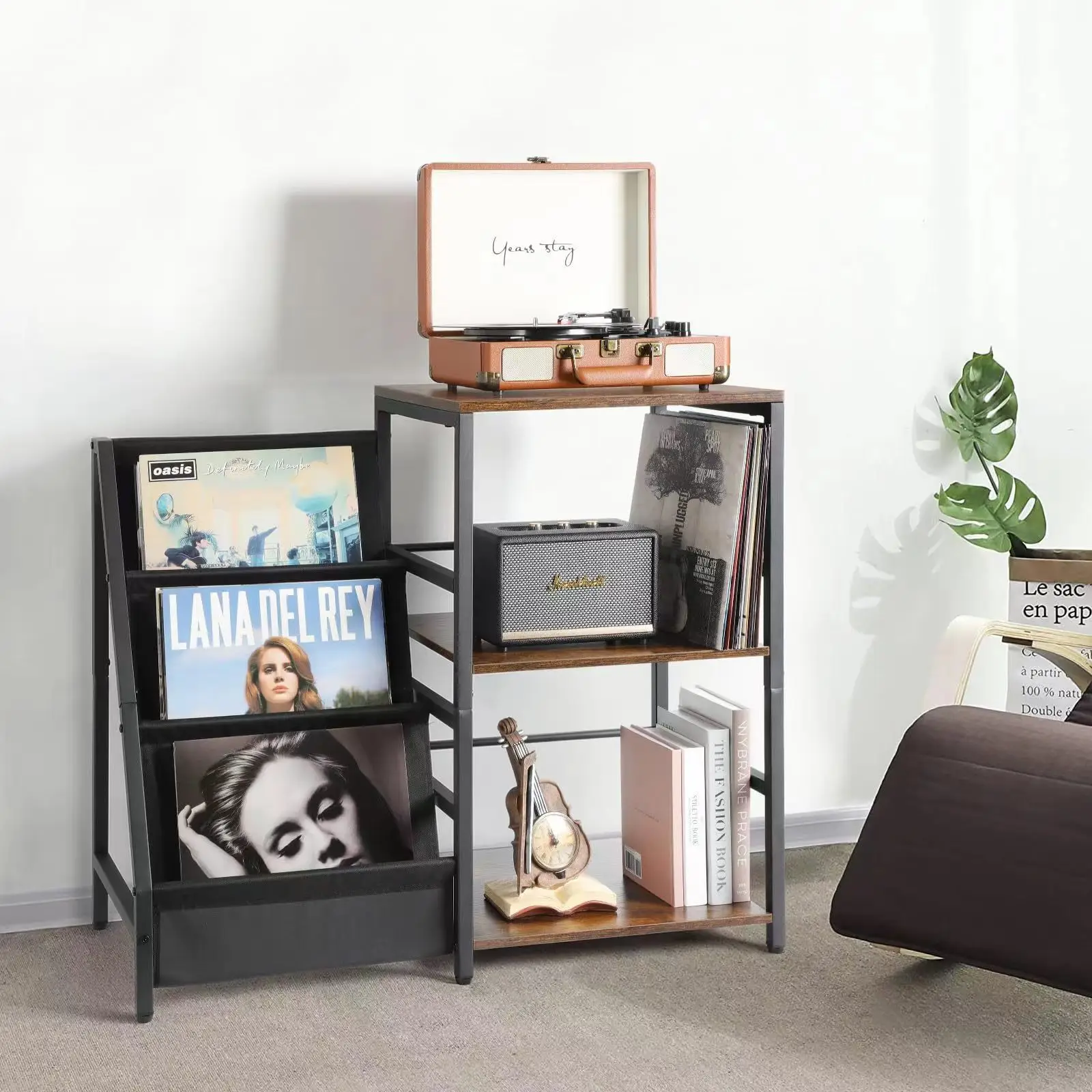 

Simple home living room player bracket iron and wood combined with floor type multi-layer magazine storage and finishing rack