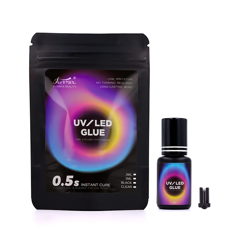 กาวติดขนตา Funmix New 3ml/5ml UV LED แห้งเร็ว พร้อมไฟส่องสว่าง 0.5 วินาที แห้งไว กาวติดขนตาสำหรับมืออาชีพ
