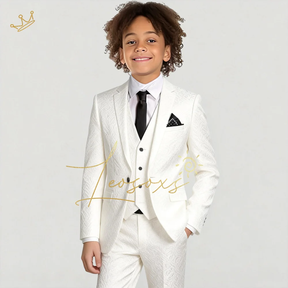 

Boys 3 Piece Stylish Jacquard Suit Blazer Vest Pants Sophisticated Gentleman Formal Outfit for Special Events