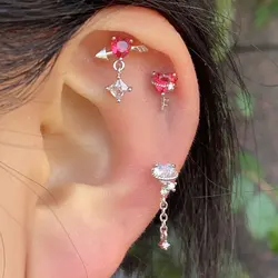 1PC New Desgin Copper 20G Tassel Chain Earrings Helix Tragus Lobe Piercing Heart Star Zircon Earring Stud Body Jewelry for Women