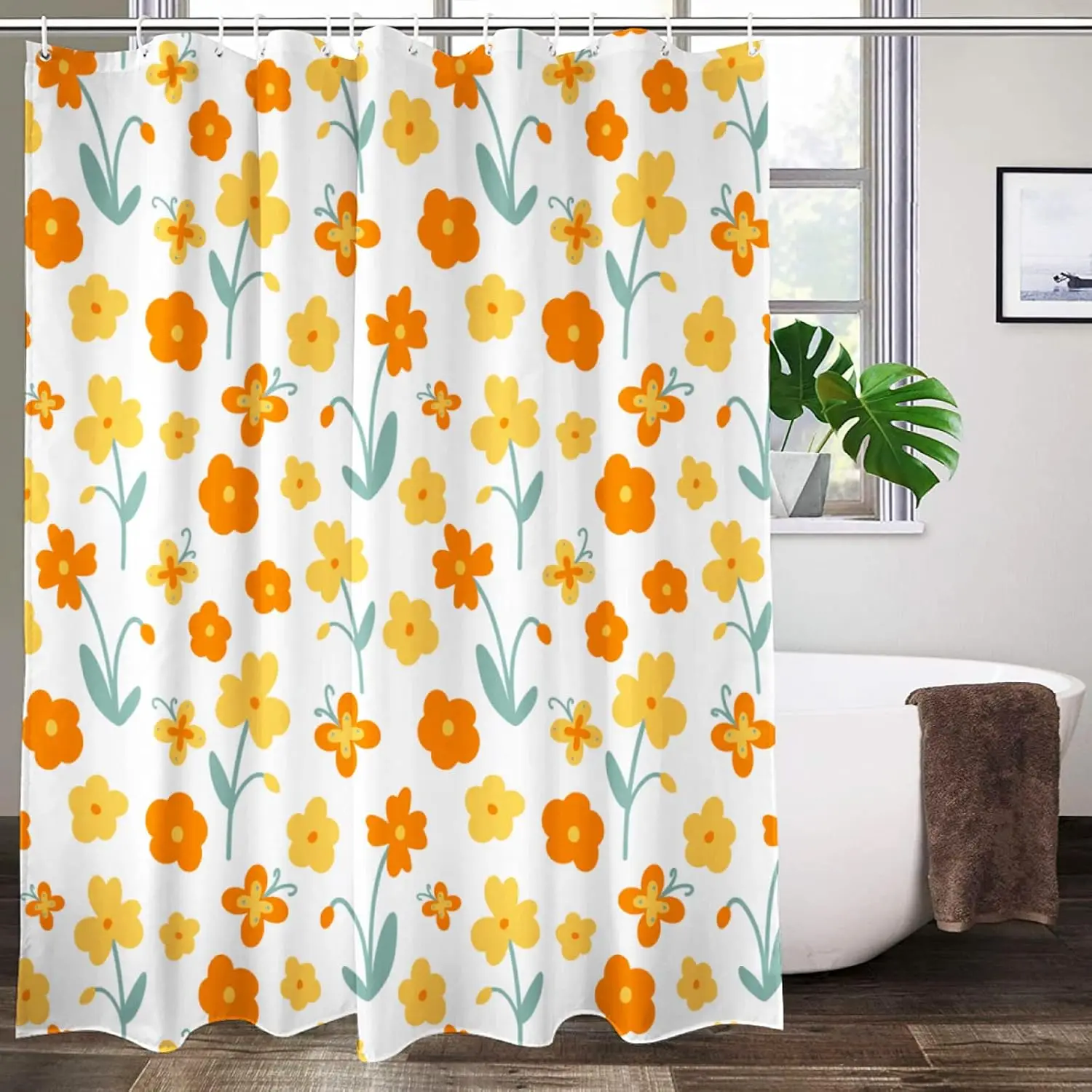 

Lovetar Cute Flower Elegant Floral Shower Curtain Retro Washable Waterproof Fabric Bath Curtains Set for Bathroom with Hooks Dec