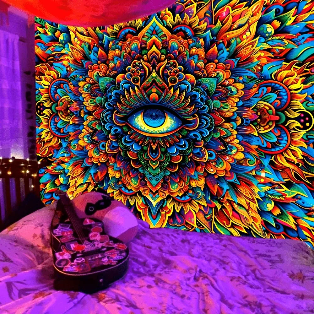Eye of Providence Psychedelic Tapestry: Intricate & Vibrant,UV tapestry wall hanging bedroom home party decoration