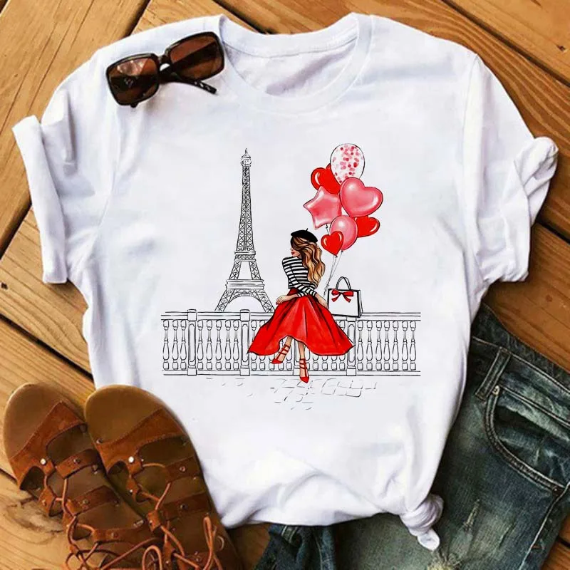 Kobiety Zabawny nadruk wina T Shirt Damski krótki rękaw O Szyja Luźna koszulka damska Letnia moda Tee Shirt Czarne topy Odzież