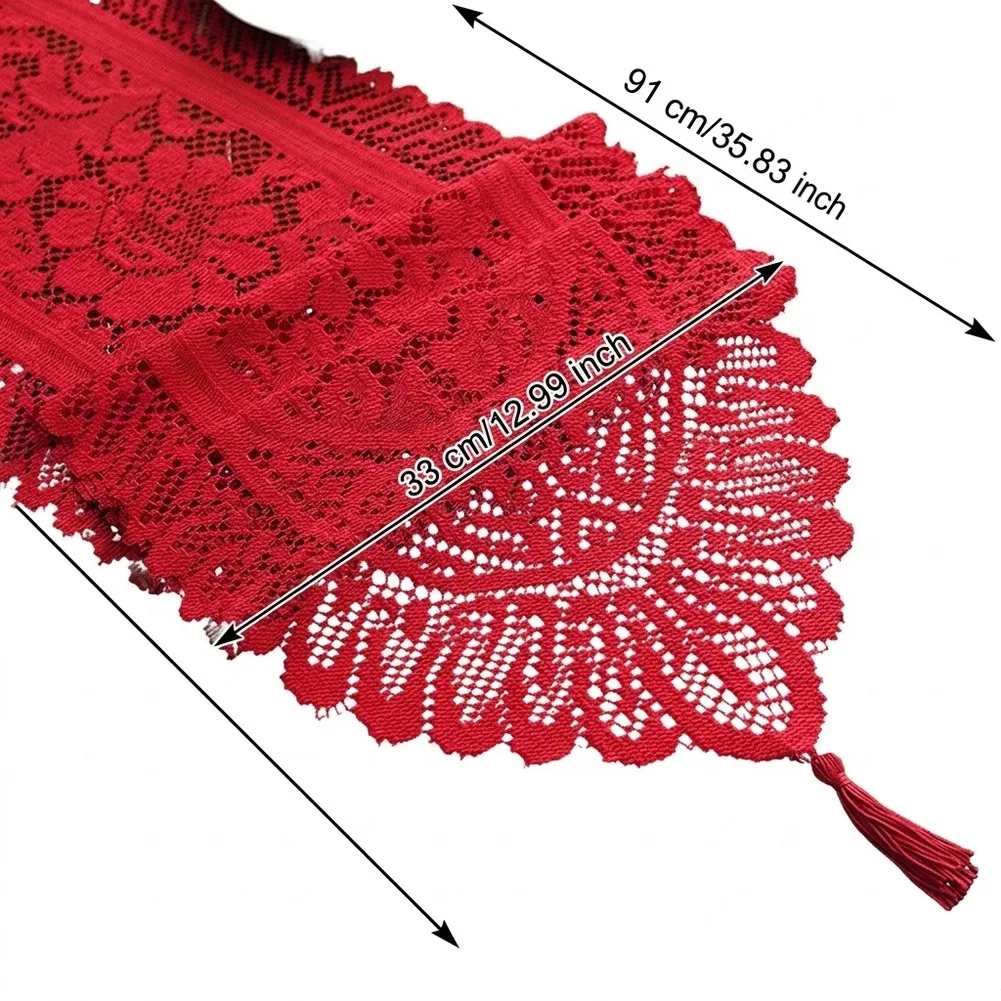 Lace For Table Strip Bundle 6pcs Transparent Polyester with Tassel for For Table Edge Styling 33x91cm Red Green White