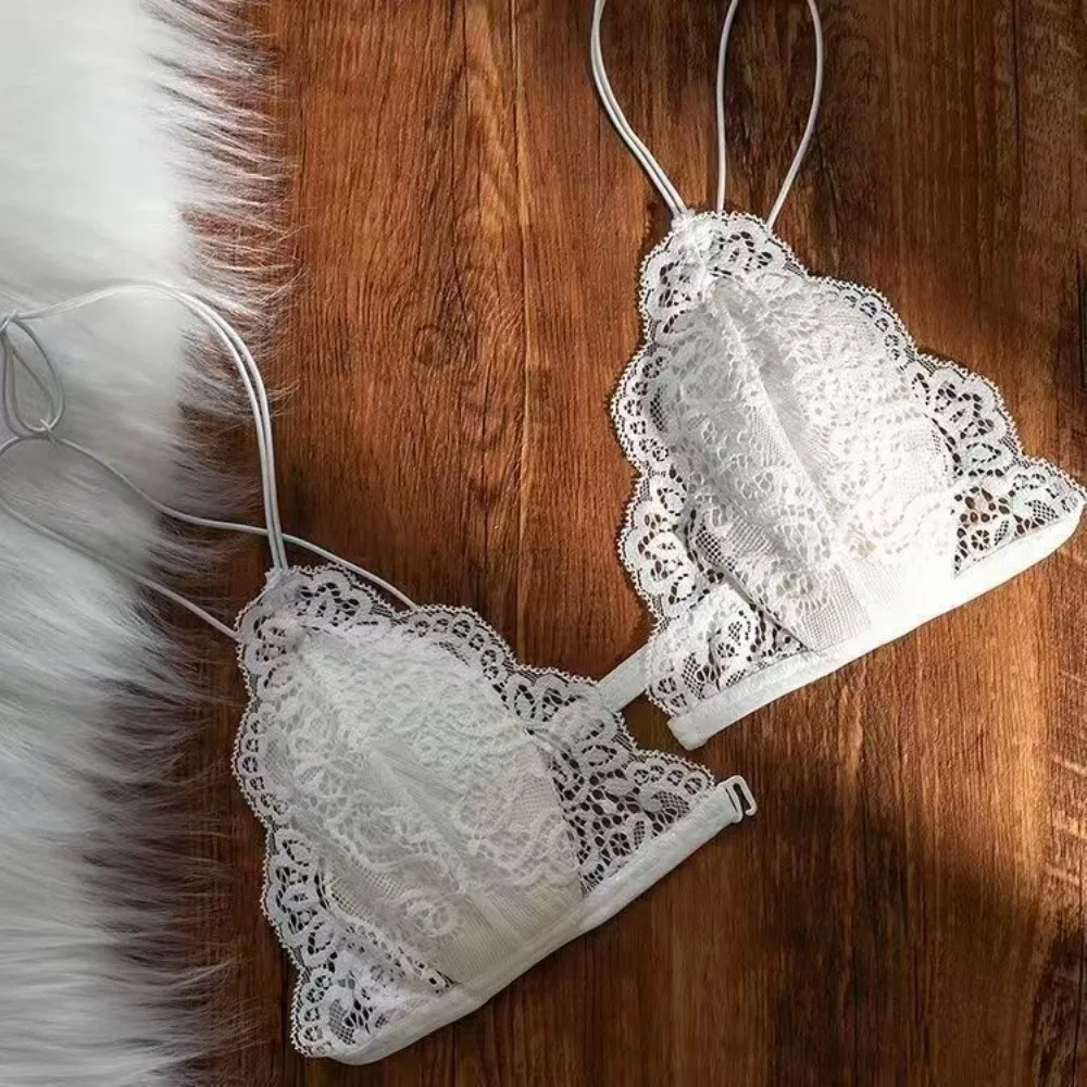 Ultra-thin Shoulder Strap Lace Wireless V Bra Shockproof Seamless Lace Floral Print Bra Front Button Lingerie Anti-sagging image 3