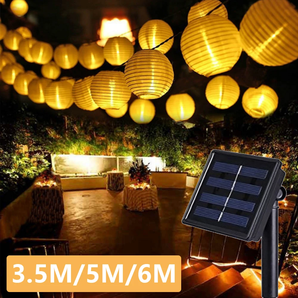 Solar Lantern String Lights Paper Lantern Solar Garland Light Outdoor Christmas Garden Backyard Balcony Lantern Ball Lamp