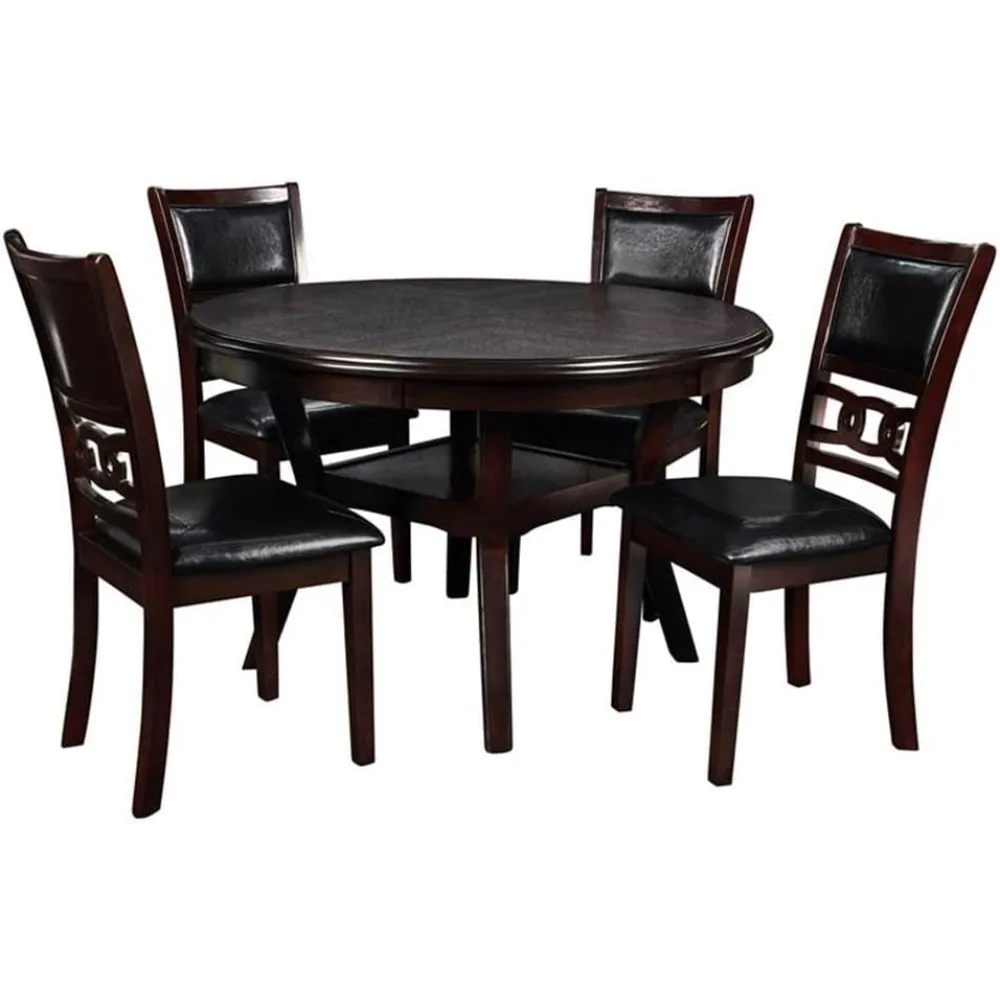 New Classic Furniture 5-Piece Round Dining Set with 1 Dining Table and 4 Chairs, 47-Inch, Ebony