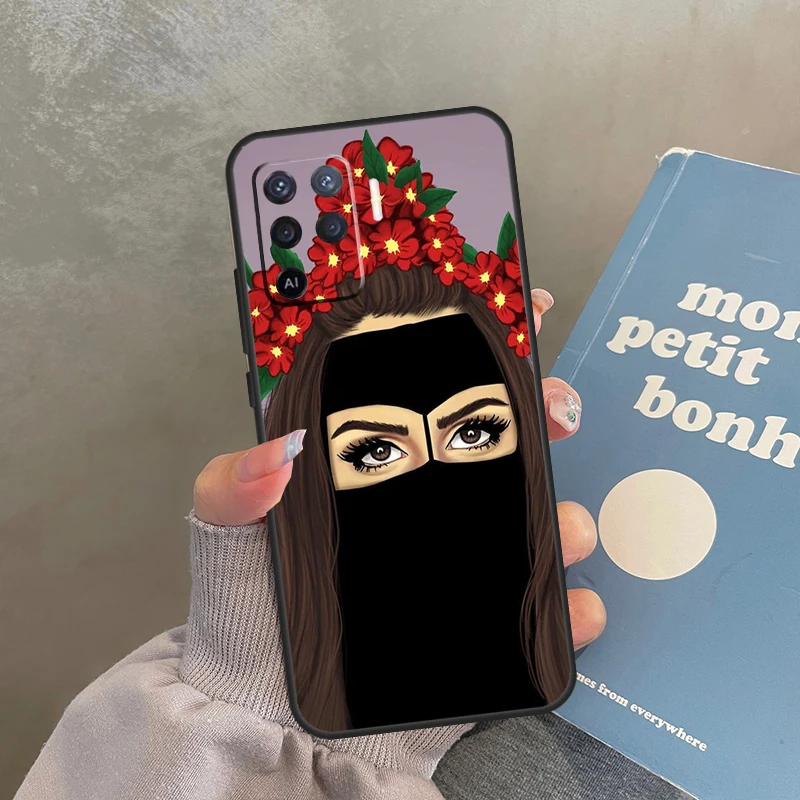 Capa Gril muçulmana com rosto Hijab Woman, OPPO A76 A96 A78 A98 A15 A16 A17 A77 A94 A74 A53 A54 A57 S A5 A9 A91 A93 A52 A72