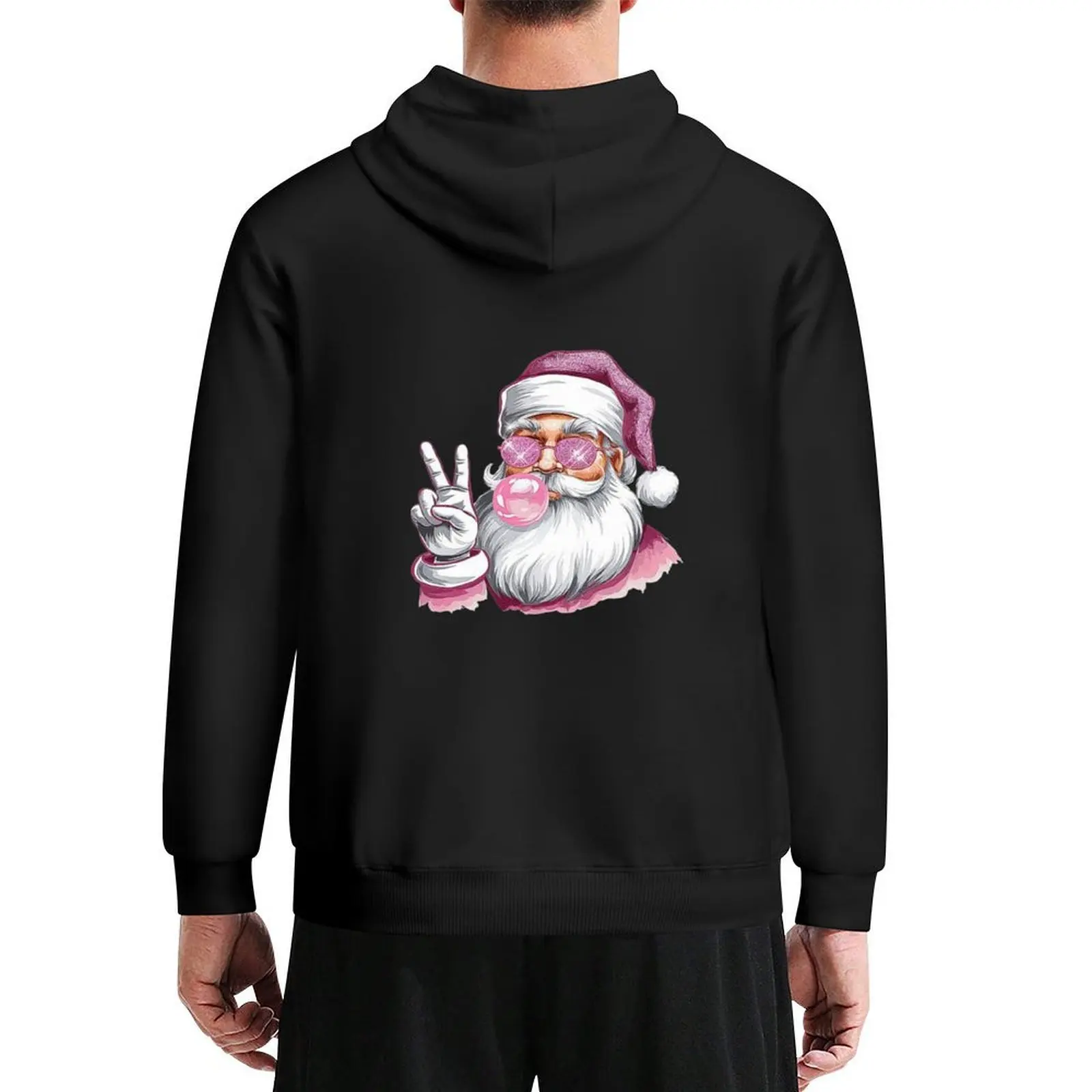 

Cool Santa with Pink Sunglasses and Bubblegum - Holiday Peace Sign Art Hoodie men's coat mens clothing blouse mens hoodies