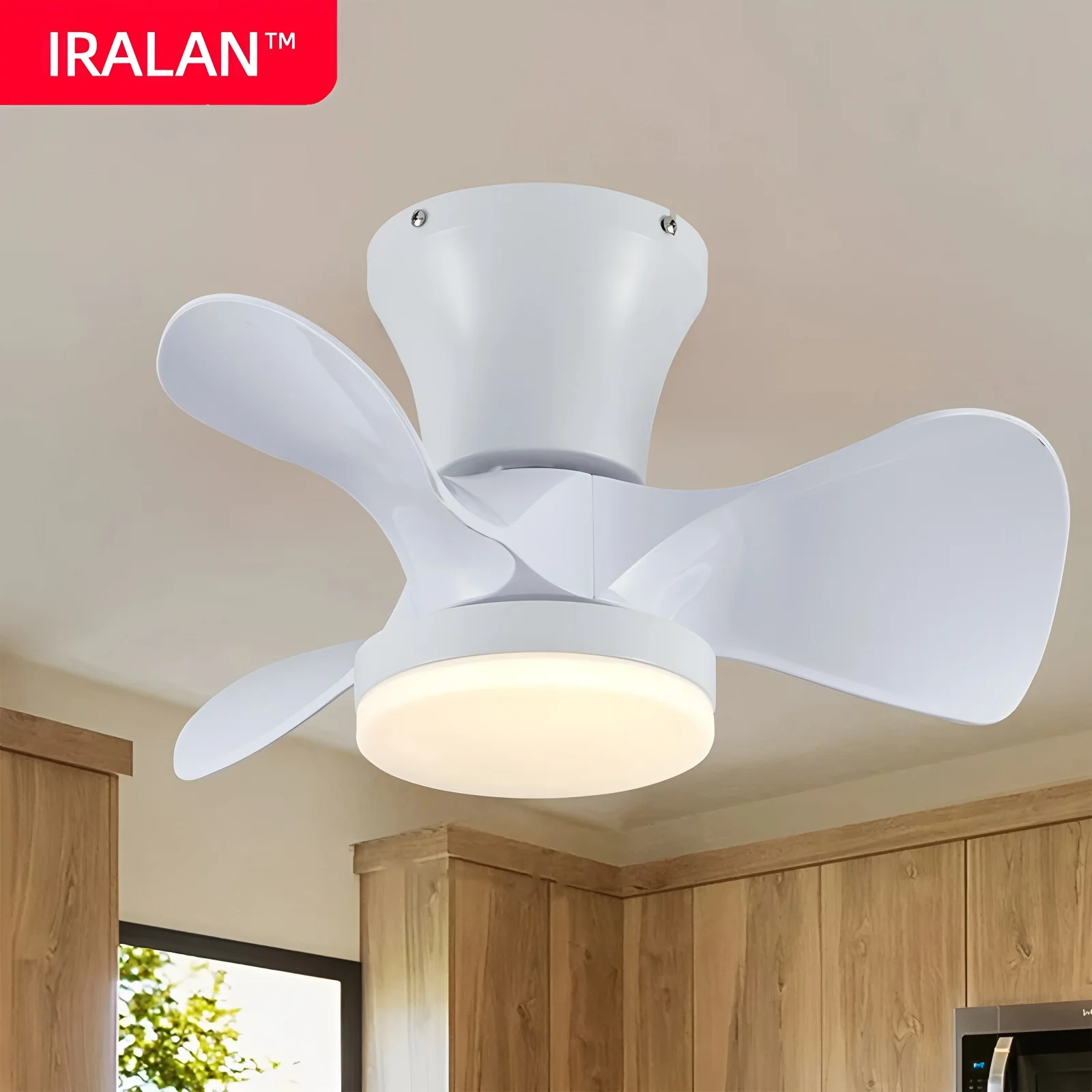 Ventilatore da soffitto moderno con luce Ventilatori da soggiorno Telecomando intelligente da 22 pollici Decorazione domestica Ventilatore elettrico Lampada da soffitto a LED bianca