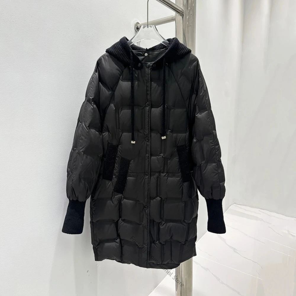 Women's Down Jacket with Hood Winter Horizontal Quilted Lightweight Warm Down Coat Female Side Pockets Casual Daily Outerwear