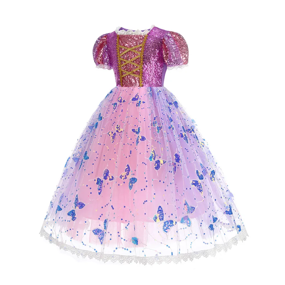 Disfraz de Rapunzel brillante de DISNEY para niñas, vestido de baile de princesa LED, luz de Navidad, enredados, Rapunzel, disfraz de Halloween para