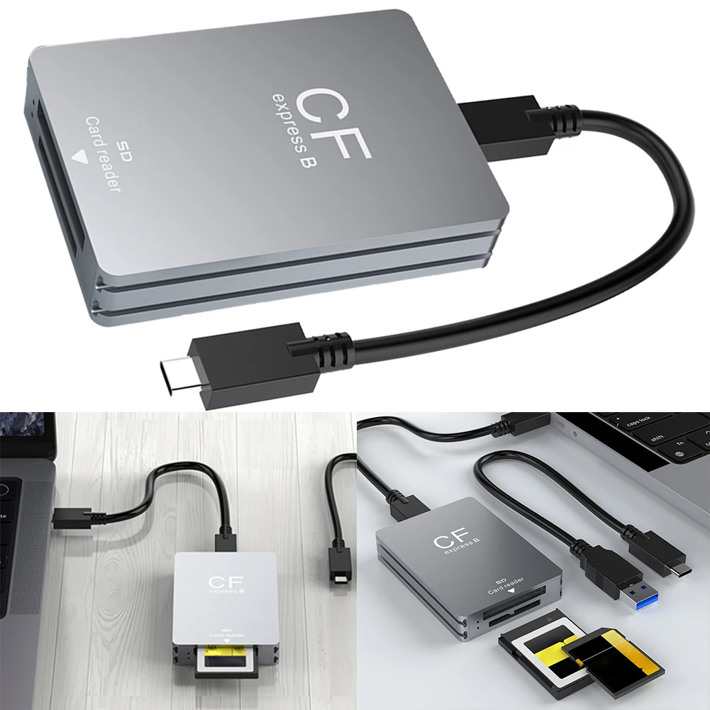 2 in 1 CFexpress Type B&SD Card Reader Cardreader Adapter USB 3.2 10Gbps Dual-Slot Support for Android/Windows/ OS for SLR