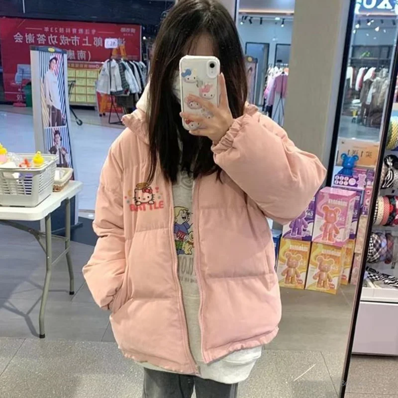 Sanrio Hello Kitty Y2k Pink Tops Harajuku Zipper Cardigan Cute Cotton Padded Jackets For Women Student Autumn Winter Trend Coat