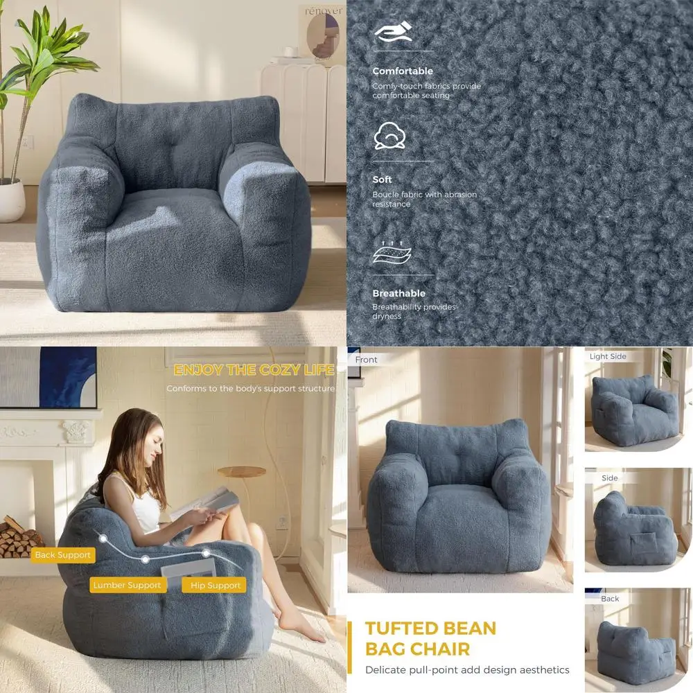 Accogliente poltrona a sacco trapuntata in blu polveroso per soggiorni, dormitori e camere da letto