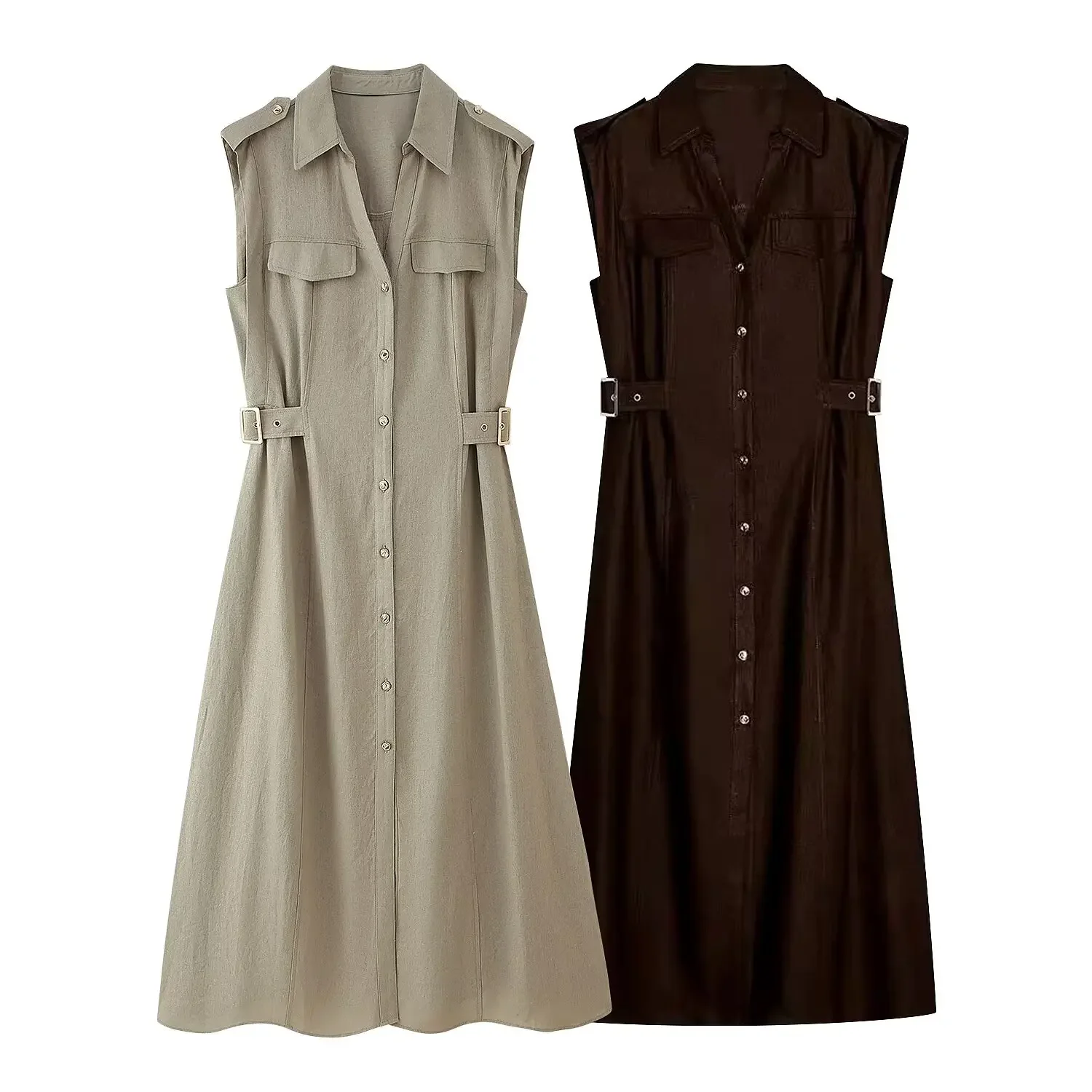 

Красивая новая женская одежда в европейском и американском стиле, французский модный дизайн, льняное платье миди без рукавов с v-образным вырезом