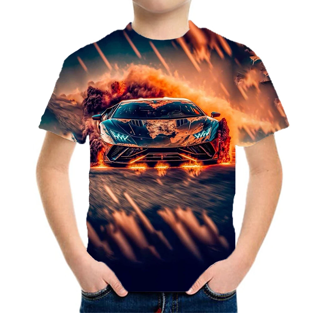 Boy Clothes Racing Graphic T Shirts Children\'s T-Shirt Short Sleeve Kids Clothes 3D Fashion Clothing Boy Children Summer Clothes