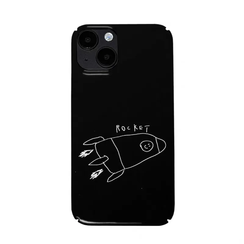 

Black Minimalist Lines Rocket Phone Case for IPHONE 17 Air 16E 15 PROMAX 14 Plus 13 12 MINI 11 PRO 16Plus XR Acrylic Phone Cover