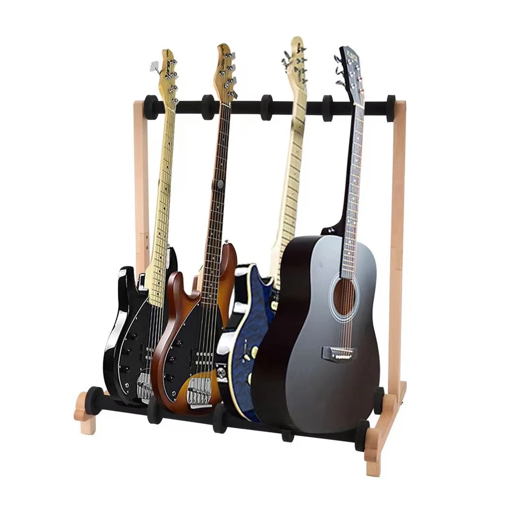 4 Rows Multi Guitar Wooden Stand Floor Display Stand Can Hang Bass Electric Guitar Ukulele Bass Instrument Playing Accessories