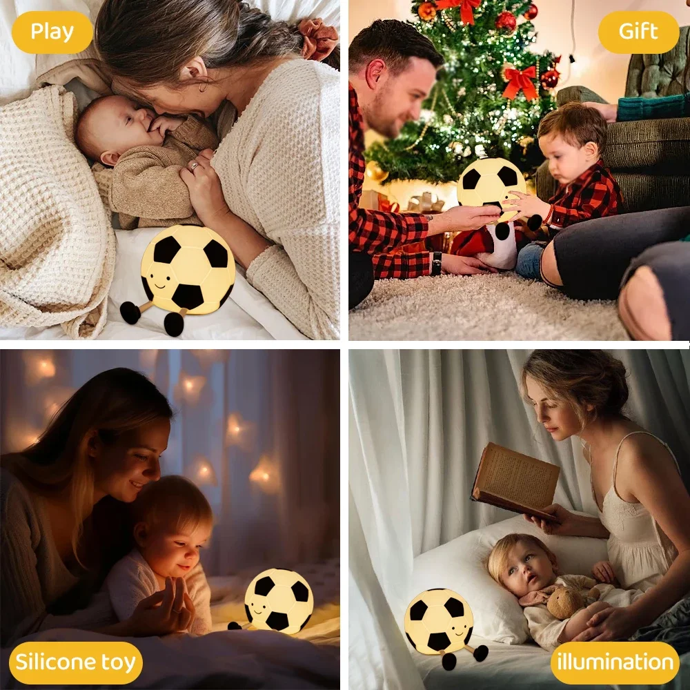 Football Silicone Night Light Rechargeable Sleeping Night Lamp with 3 Level Dimmable Nursery Bedside Lamp For Room Decor