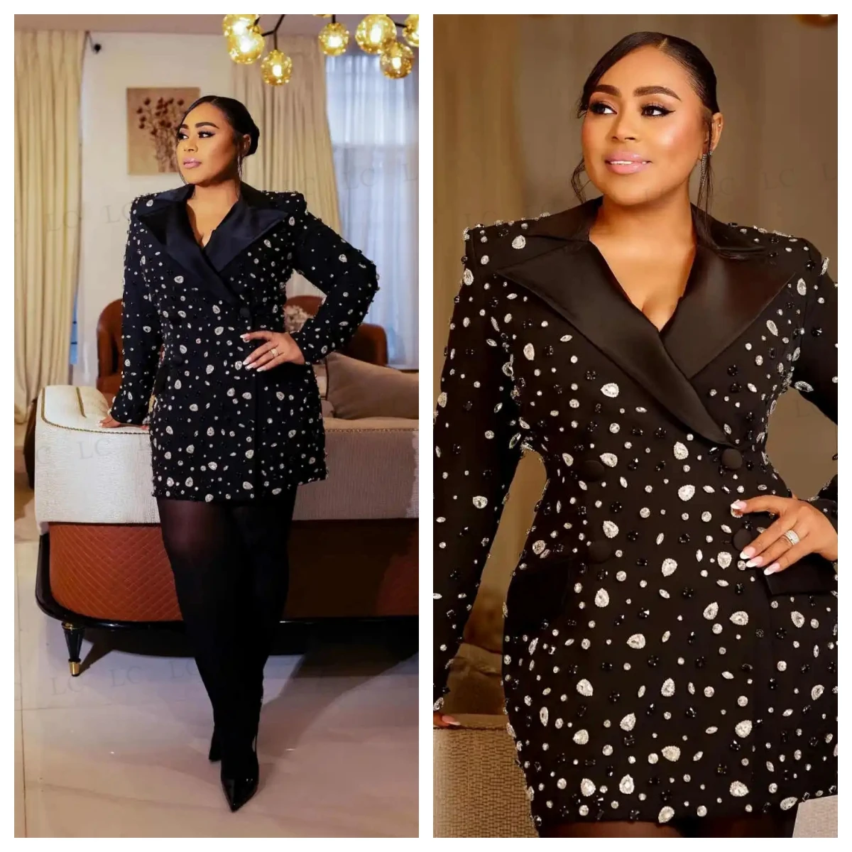 

Sexy Women Mother Suits One Piece Long Blazer One Button Peaked Lapel Diamonds Beads Fashion Party Slim Fit Plus Size Tailored