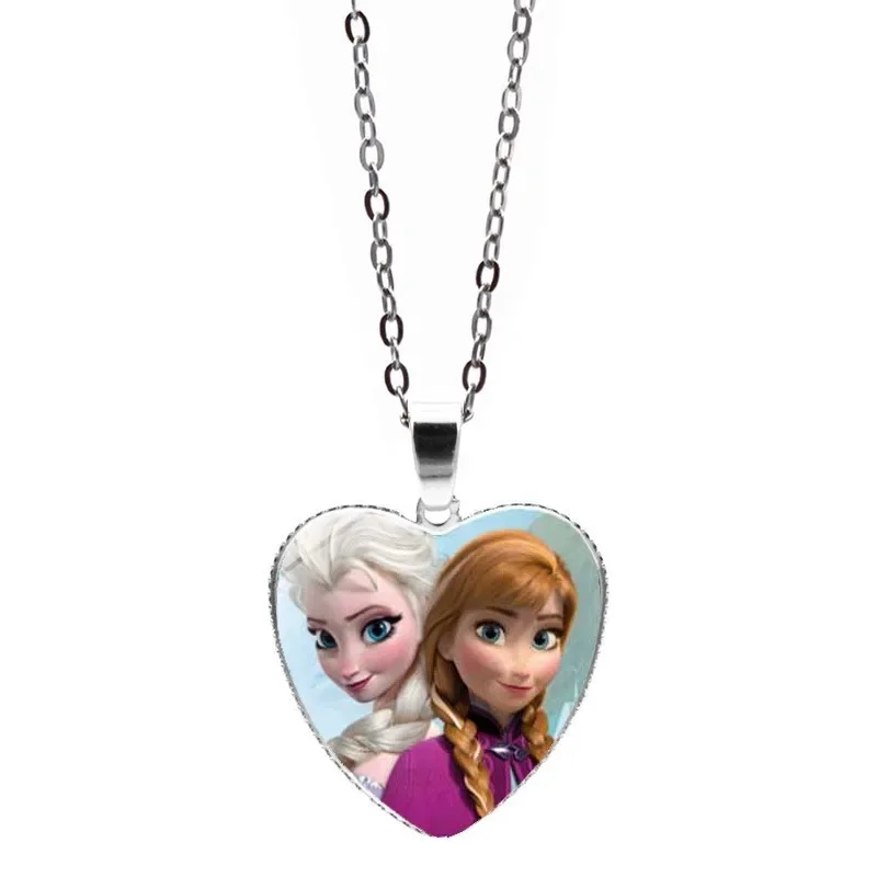 Disney Elsa Princess Necklace Puzzle Anime Figure Cartoon Alloyed Necklace Q Figurals Decoration Cute Toy Children Birthday Gift