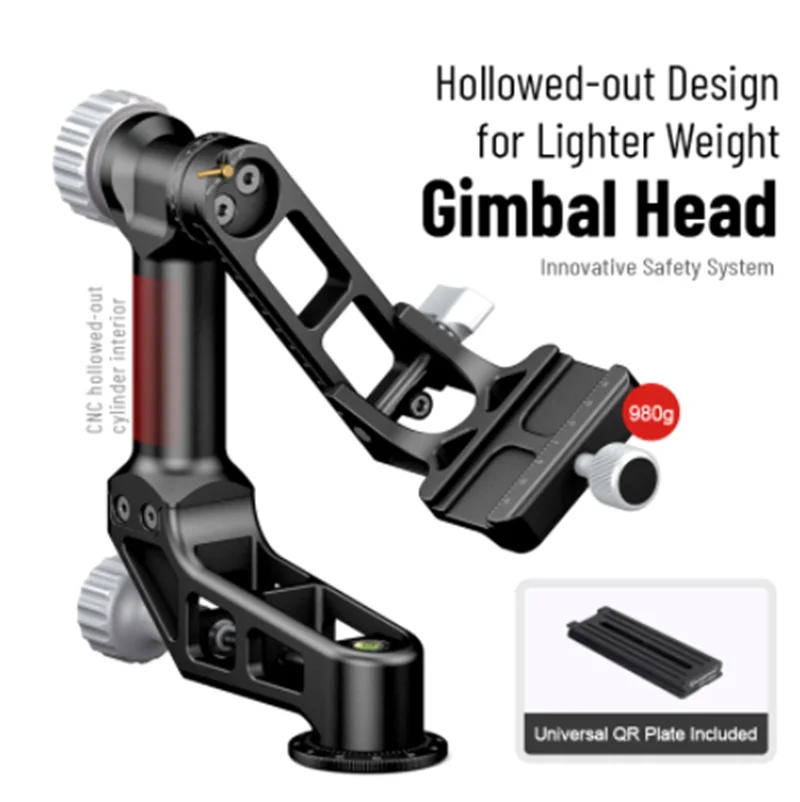 Camera Accessories GH-02 Telephoto Bird Watching Lens Gimbal Pan Tilt Tripod Head With QR Plate