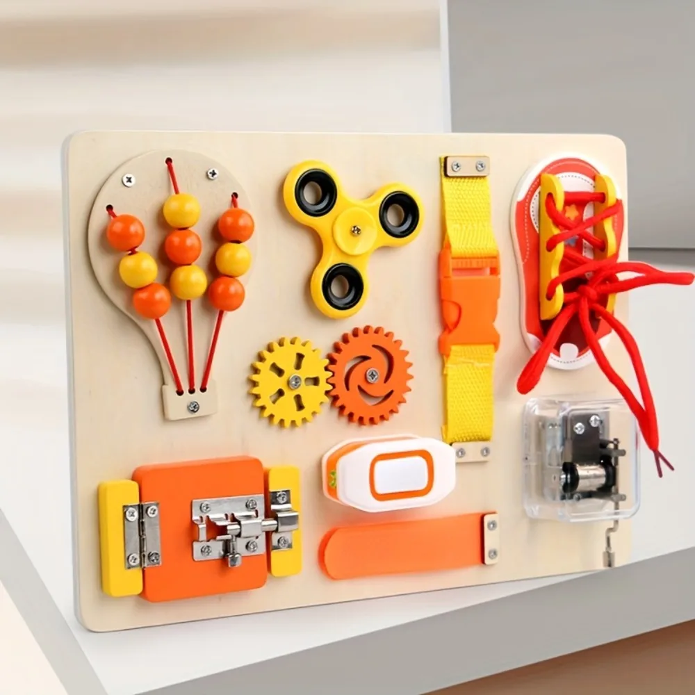 لعبة النشاط الحسي الخشبية المزدحمة للأطفال، لعبة أقفال الأطفال الصغار، المهارات الحركية الدقيقة، لعبة الجذعية، لوحة المزالج للأولاد والبنات