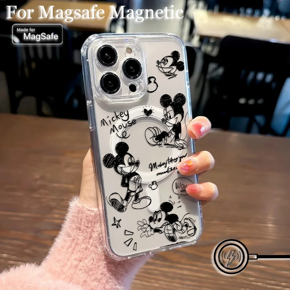 Cute Art Graffiti Mickey Mickey Magsafe Magnetic Phone Case for iPhone 16 15 14 13 12 11 8 7 Plus Pro Max X XR XSMax Clear Cover